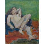 Nottingham Society of Artists, portrait of a reclining male nude, oil on board, framed