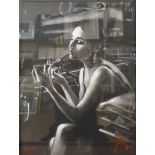 A signed Fabian Perez limited edition giclee print on canvas, Darya In Car With Lipstick, 60 x