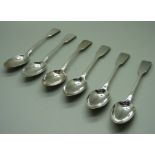 Six silver teaspoons, various marks, 120g