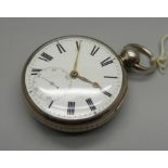 A silver cased pocket watch with diamond end stone, John McColgan, Londonderry, case hallmarked