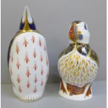 Two Royal Crown Derby paperweights; Puffin and Penguin