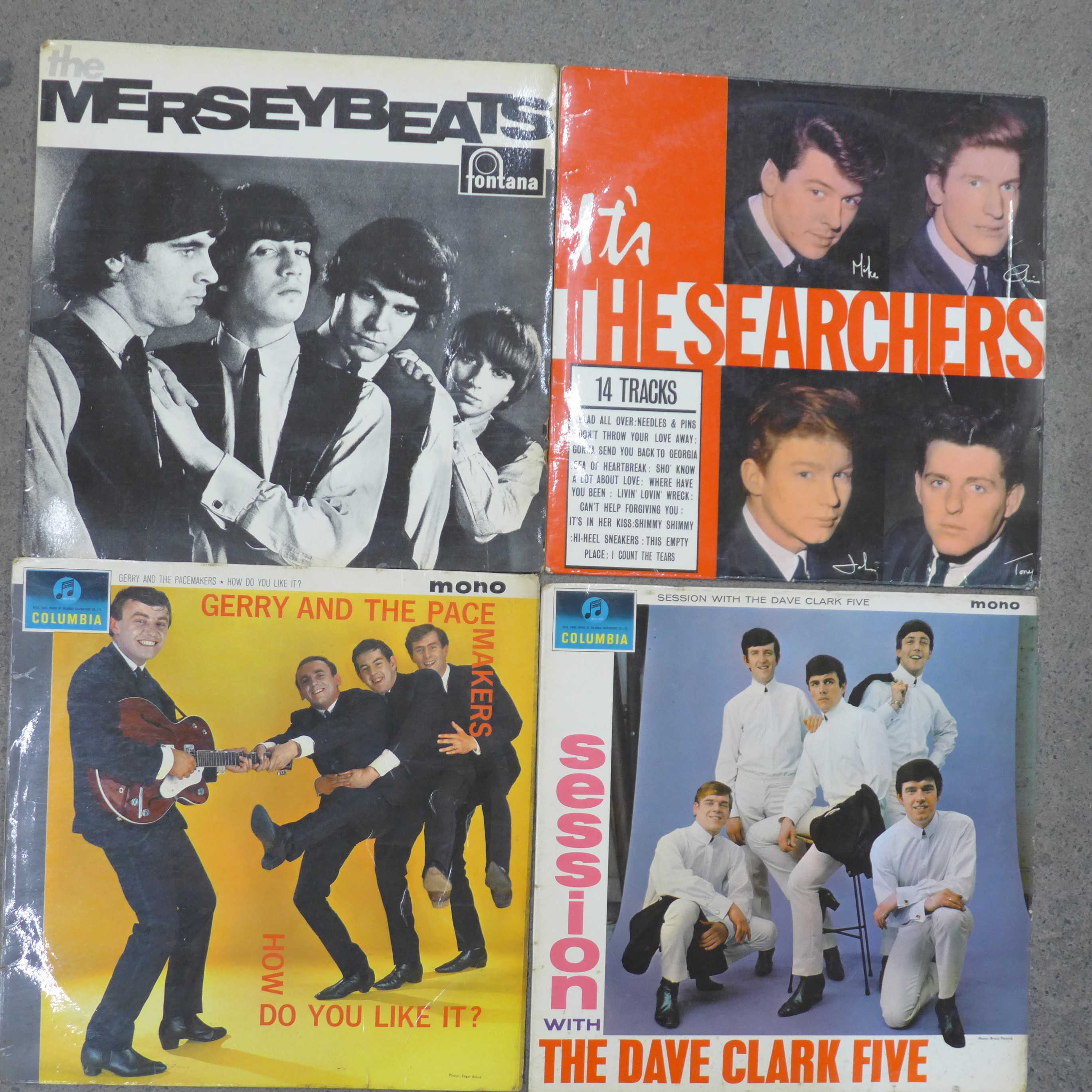 Four 1960s LP records; The Searchers, Dave Clark, Merseybeats, Gerry and the Pacemakers