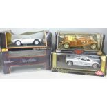 Four 18th scale model vehicles, boxed, including Guiloy and Mira