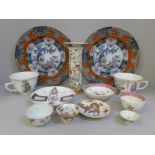 A collection of oriental china including a hand painted vase, small chip to rim, famille rose bowls,