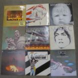 Twelve 1970s rock LP records, Deep Purple, Queen, Hawkwind, etc.