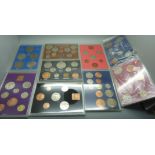 Twenty-one mainly UK coin sets and a collection of commemorative crowns