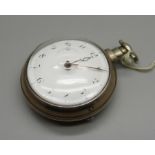 A silver pair cased verge fusee pocket watch, James Sayer, Bewdley, the case hallmarked Birmingham