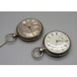 A silver pocket watch with silver dial, the case hallmarked London 1869, and one other pocket watch