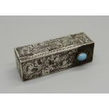 An engraved 925 silver and turquoise set lipstick holder