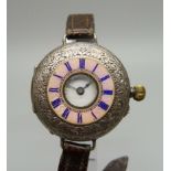 A silver and enamel wristwatch, 35mm