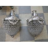 A pair of French Empire style pear shaped chandeliers