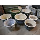 Seven assorted glazed terracotta plant pots