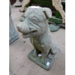 A concrete garden figure of a Staffordshire bull terrier