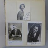 An album of film and stage actors and actresses, bearing signatures, also a double page with