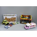 Model vehicles, Maisto and Burago, a model tractor, burger van, six model Minis and a model kit