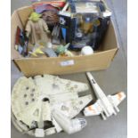 A collection fo 1970s and 80s Star Wars models including Millennium Falcon, etc., some later