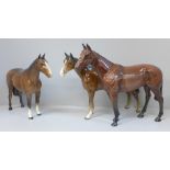 Three Beswick horses including Mill reef, one leg a/f