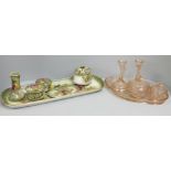 Two dressing table sets, glass and china