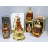 Four boxed bottles of whisky, Bells, two John Haig Dimple and Chivas Regal