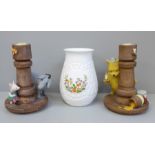 Two Border Fine Arts Winnie The Pooh candlesticks and an Aynsley vase