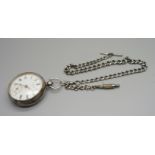 A silver Waltham pocket watch and chain, Birmingham 1889