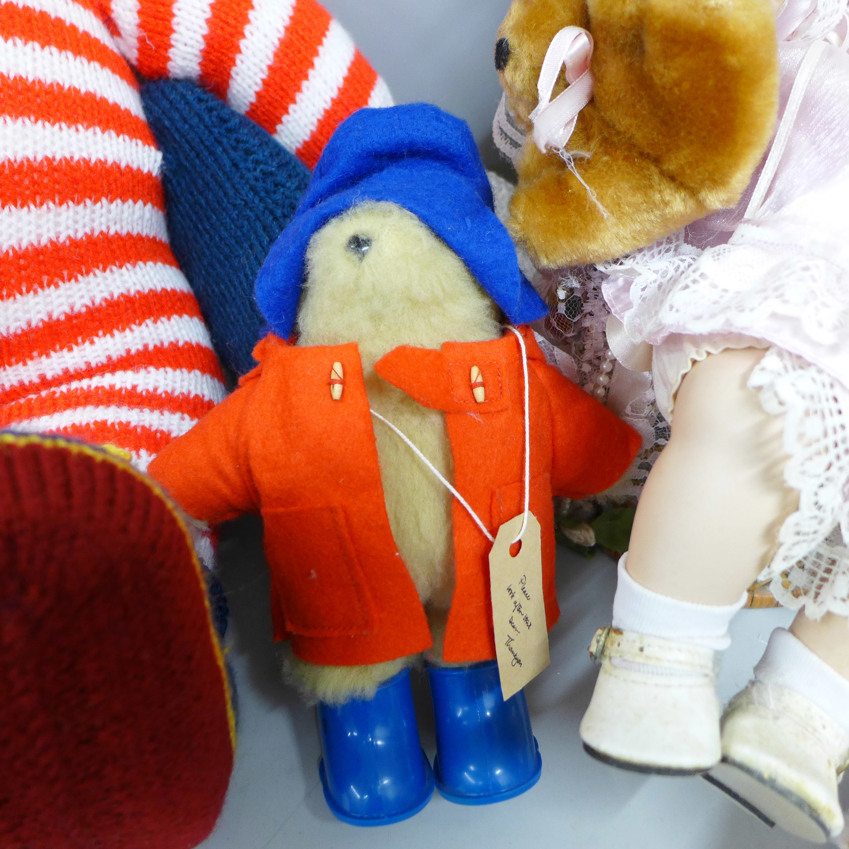 Three soft toys including a Steiff piglet and a Gabrielle Paddington Bear, and a doll - Image 2 of 4