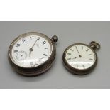 A silver Waltham pocket watch, a/f, and a 935 silver fob watch