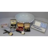 A Wedgwood bowl, watches, cufflinks, a pen set, etc.