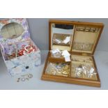 Two boxes of costume jewellery including gold items
