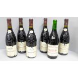 Five bottles of 1990 v. Julienne CNP wine and one 2000 Panisse, (6)