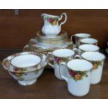 A collection of Royal Albert Old Country Roses china including five saucers, six mugs, sugar bowl,