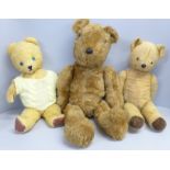 Three vintage Teddy bears