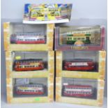 Six boxed models of trams by Corgi including a limited edition