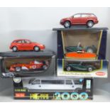 A Sun Star model stretch limousine, a Kyosho model vehicle, a Hot Wheels Ferrari and three others