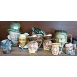 A collection of character jugs, including Royal Doulton and Beswick; Robin Hood, Merlin, Rip Van