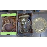 Two boxes of brassware, wicker ware and plated ware **PLEASE NOTE THIS LOT IS NOT ELIGIBLE FOR