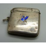 An enamelled silver vesta case, with inscription, 'From the City of Liverpool H.M.S. Antrim,