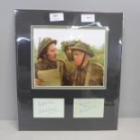 Dad's Army autographs; James Beck (Walker) and Arnold Ridley (Pte. Godfrey) in mounted display