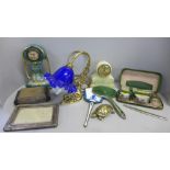 Lady's vanity sets, clocks, a lamp, fire irons, etc. **PLEASE NOTE THIS LOT IS NOT ELIGIBLE FOR
