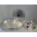 A collection of plated ware including two gallery trays