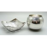 A pierced silver dish and a silver bowl by Richard Comyns and marked Witchball on the base, 102g