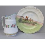 A Royal Doulton fox hunting plate, In The Vale and a J. Dimmock & Co. jug