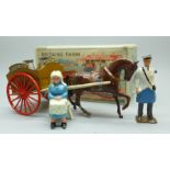 A W Britain horse-drawn milk float with milkman and two churns, milkman a/f, boxed