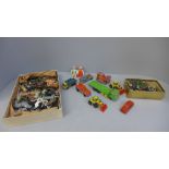 A collection of Matchbox and other vehicles, playworn and a collection of lead farm animals and