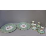Four Royal Crown Derby dwarf candlesticks and a pair of Royal Worcester dinner plates