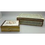 Two mother of pearl and abalone inlaid boxes