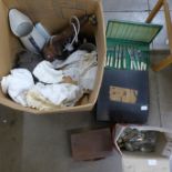 Assorted items including a typewriter, a carved lamp marked Ceylon, etc. **PLEASE NOTE THIS LOT IS