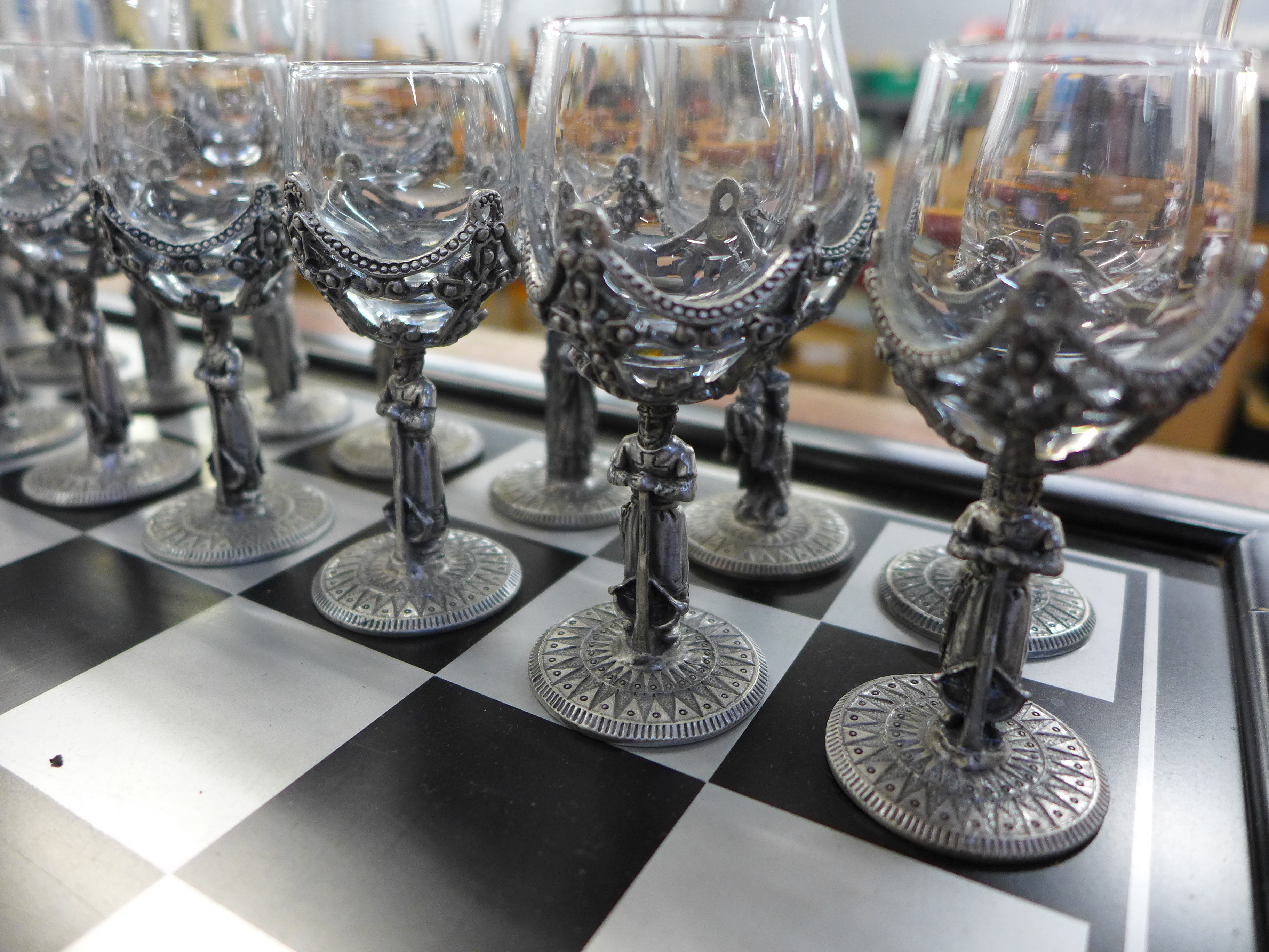 A drinking chess set, two glasses a/f - Image 2 of 3