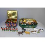 A collection of Army and animal figures, mainly Britains