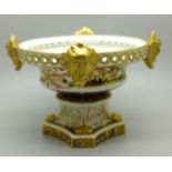 A Royal Crown Derby Imari pot pourri footed bowl on lions paw feet, with classical faces, 93mm